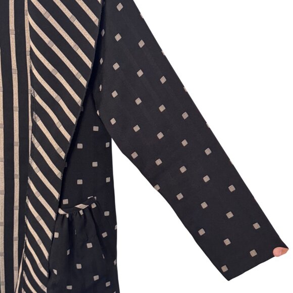 IC By Connie K black and tan Art To Wear patterned open front cardigan size S - Picture 4 of 10